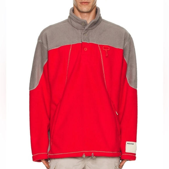 NWT RC Outdoor Supply Sherpa Fleece Collared Pullover in Red & Grey large - Picture 4 of 10